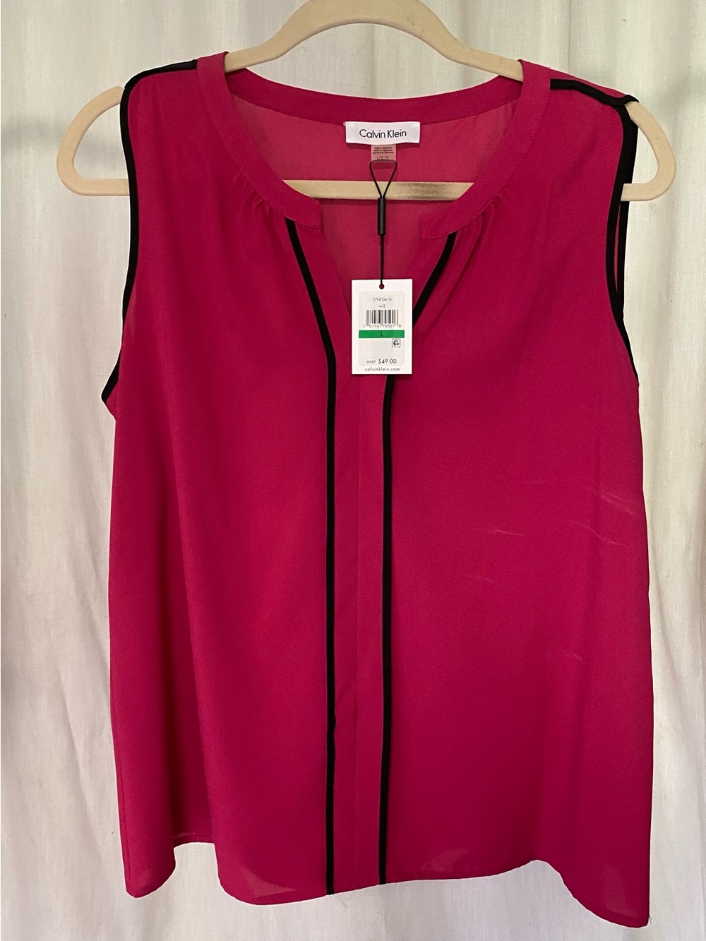 Calvin Klein Hot Pink Sleeveless Camisole with Black Piping